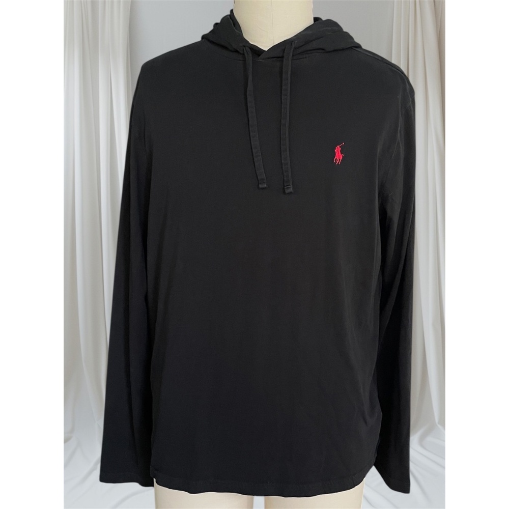Polo Ralph Lauren Mens Large Black Hoodie Cotton T-shirt‎